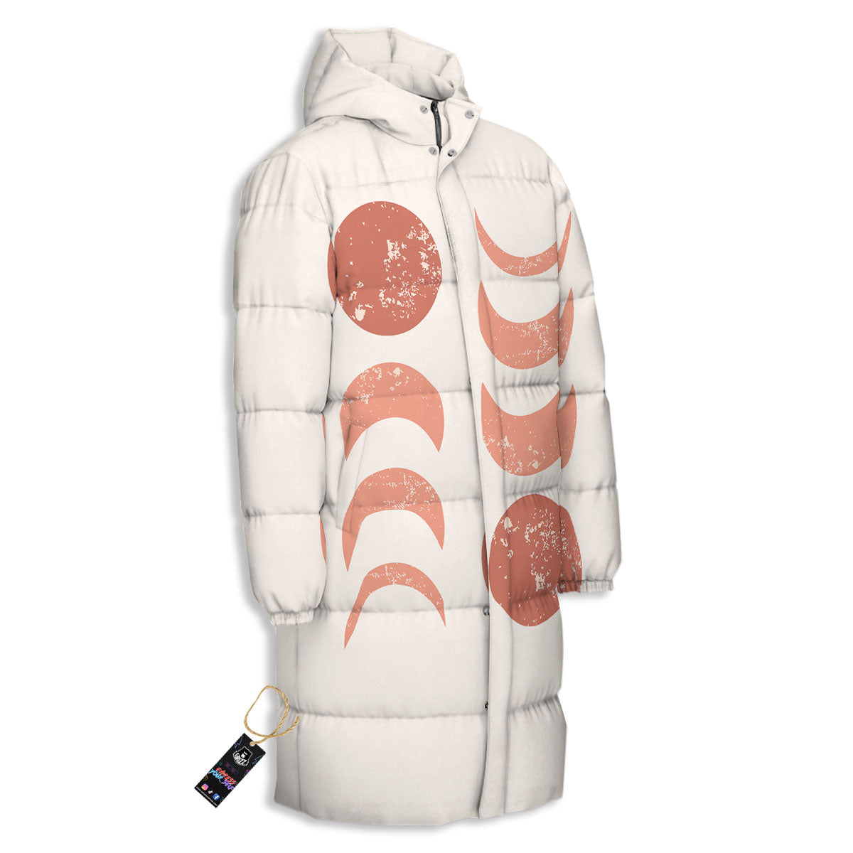 Lunar Cycle Phase Print Long Down Jacket-grizzshop