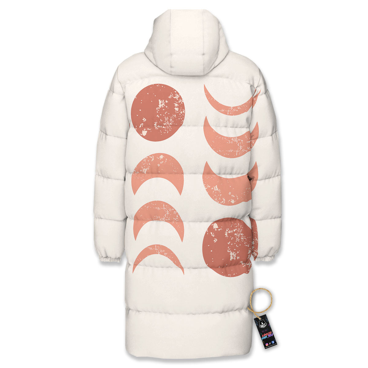 Lunar Cycle Phase Print Long Down Jacket-grizzshop