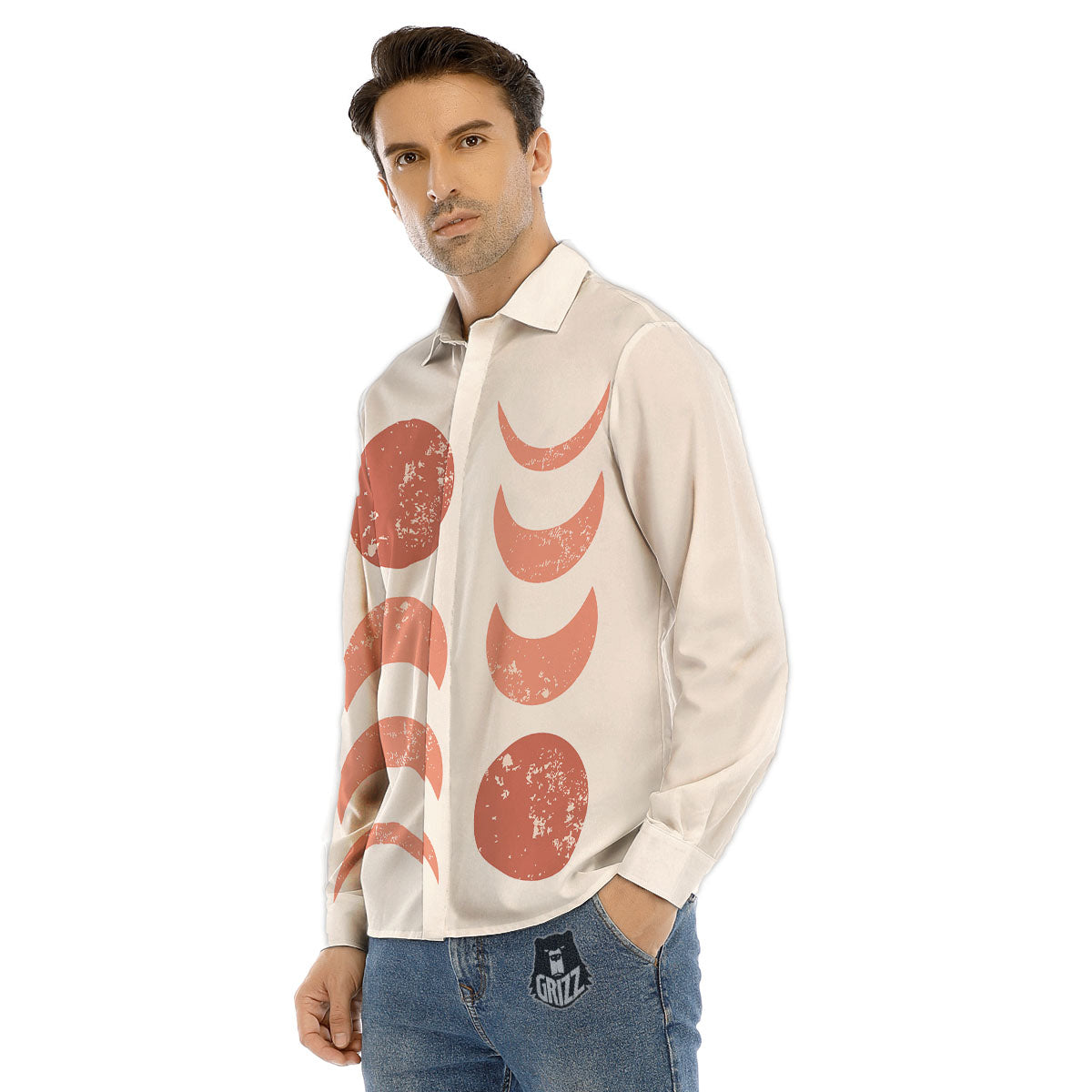Lunar Cycle Phase Print Men's Dress Shirts-grizzshop