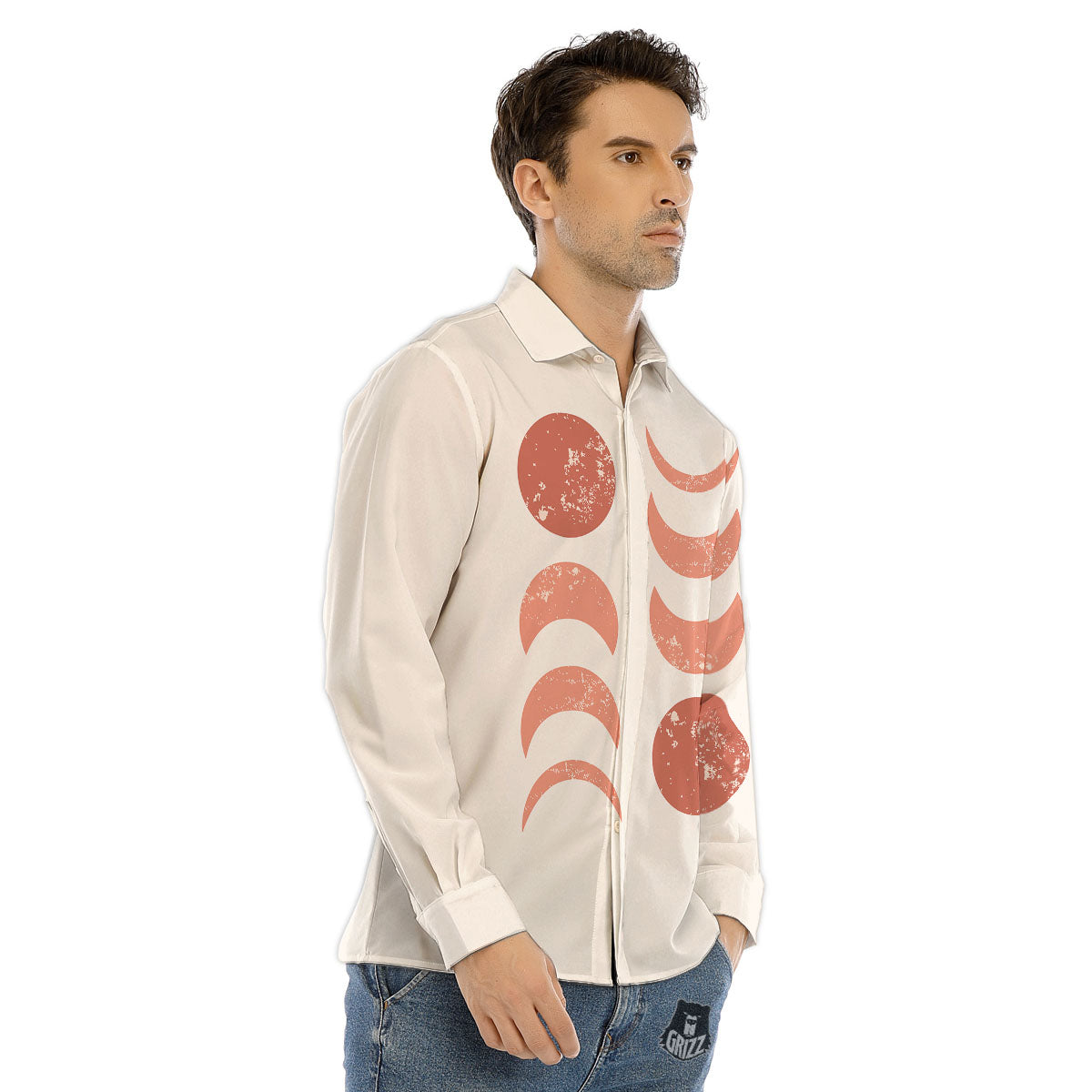 Lunar Cycle Phase Print Men's Dress Shirts-grizzshop