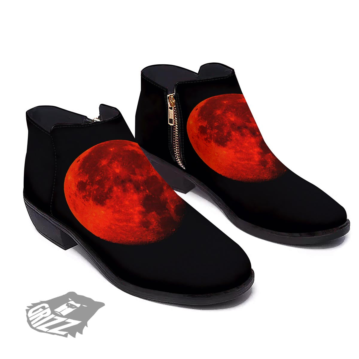 Lunar Eclipse Super Blood Moon Print Ankle Boots-grizzshop