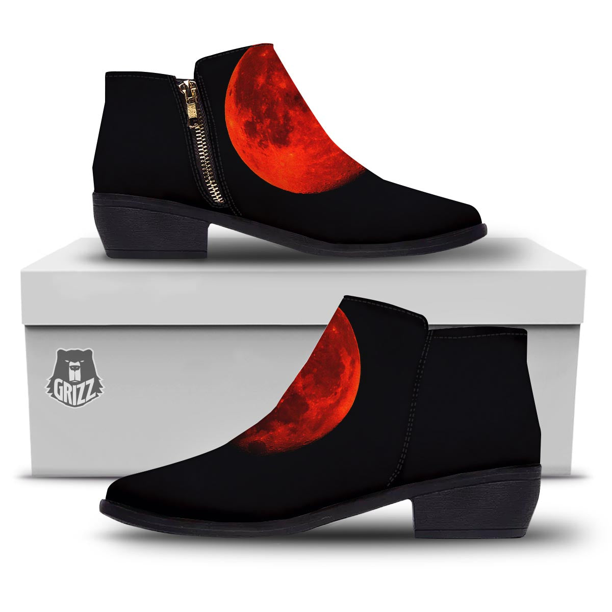 Lunar Eclipse Super Blood Moon Print Ankle Boots-grizzshop