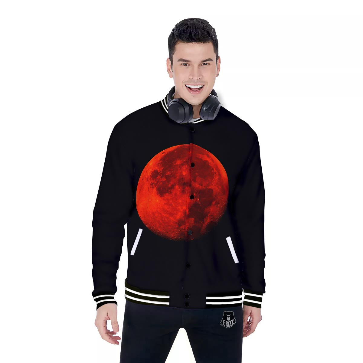 Lunar Eclipse Super Blood Moon Print Baseball Jacket-grizzshop