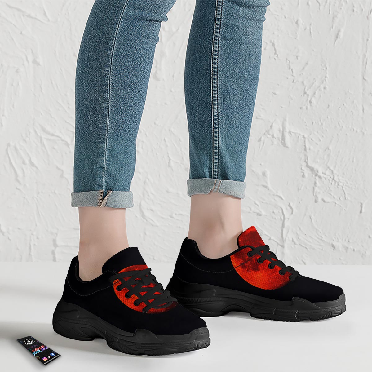 Lunar Eclipse Super Blood Moon Print Black Chunky Shoes-grizzshop