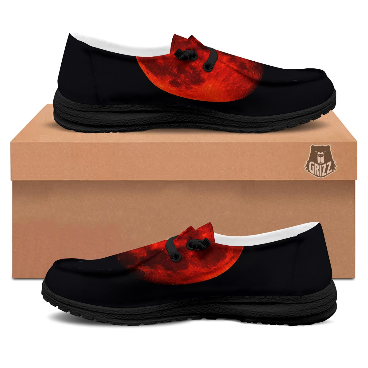Lunar Eclipse Super Blood Moon Print Black Loafers-grizzshop