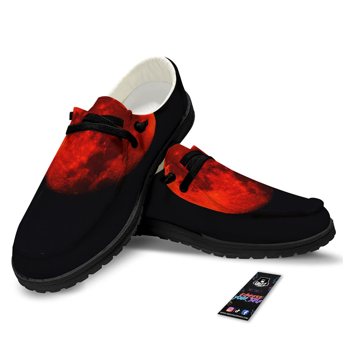 Lunar Eclipse Super Blood Moon Print Black Loafers-grizzshop