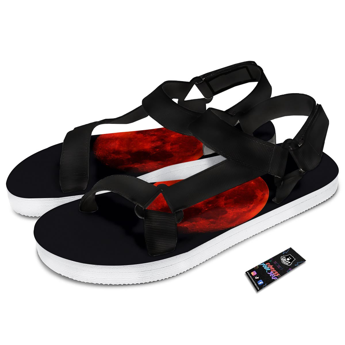 Lunar Eclipse Super Blood Moon Print Black Open Toe Sandals-grizzshop