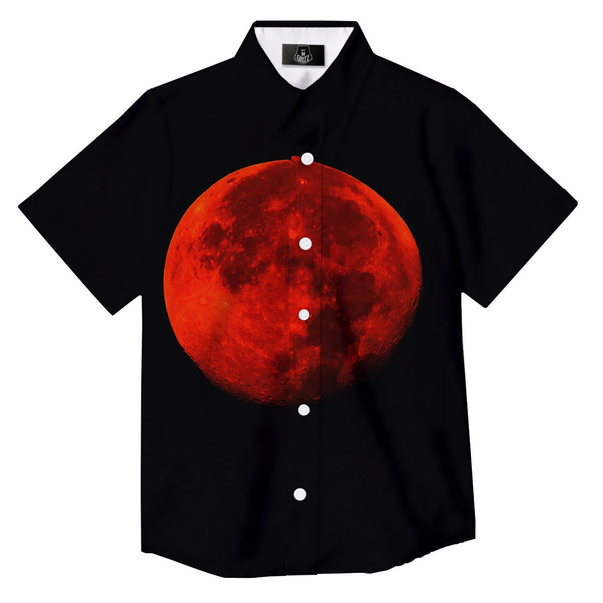 Lunar Eclipse Super Blood Moon Print Button Up Shirt-grizzshop