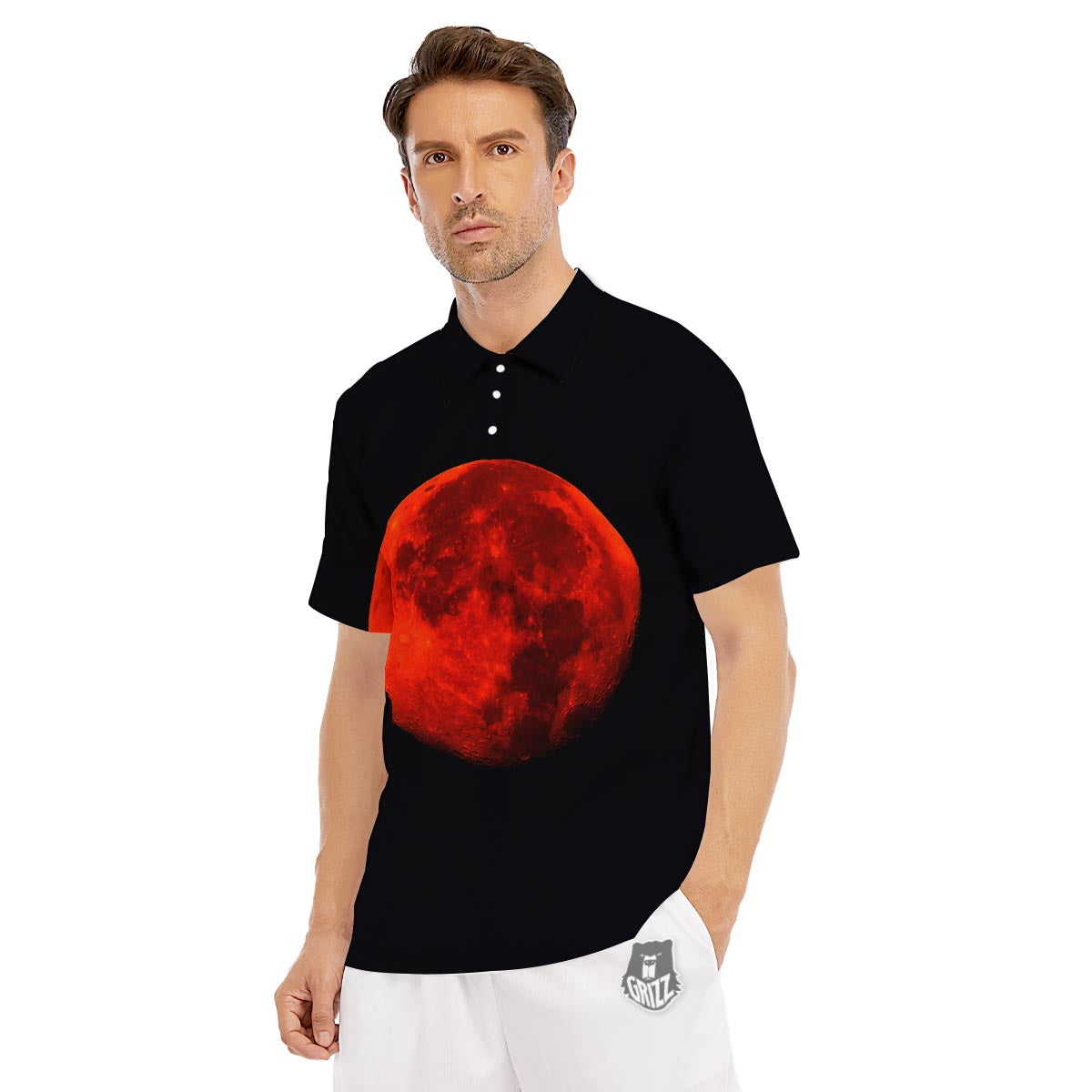 Lunar Eclipse Super Blood Moon Print Men's Golf Shirts-grizzshop