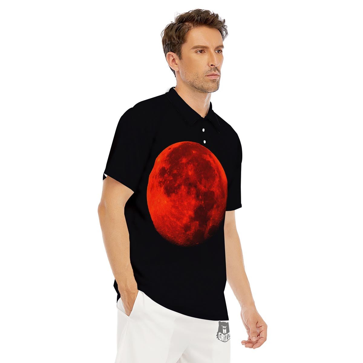 Lunar Eclipse Super Blood Moon Print Men's Golf Shirts-grizzshop