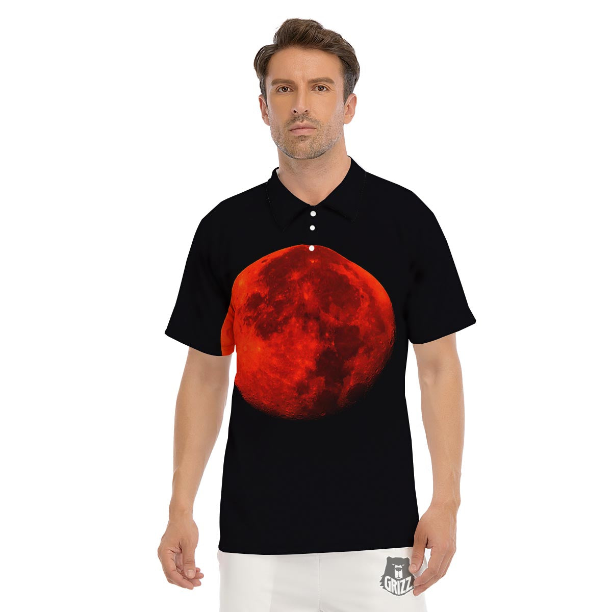 Lunar Eclipse Super Blood Moon Print Men's Golf Shirts-grizzshop