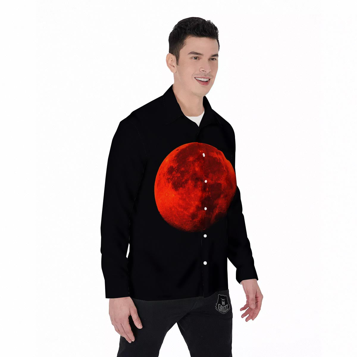 Lunar Eclipse Super Blood Moon Print Men's Long Sleeve Shirts-grizzshop