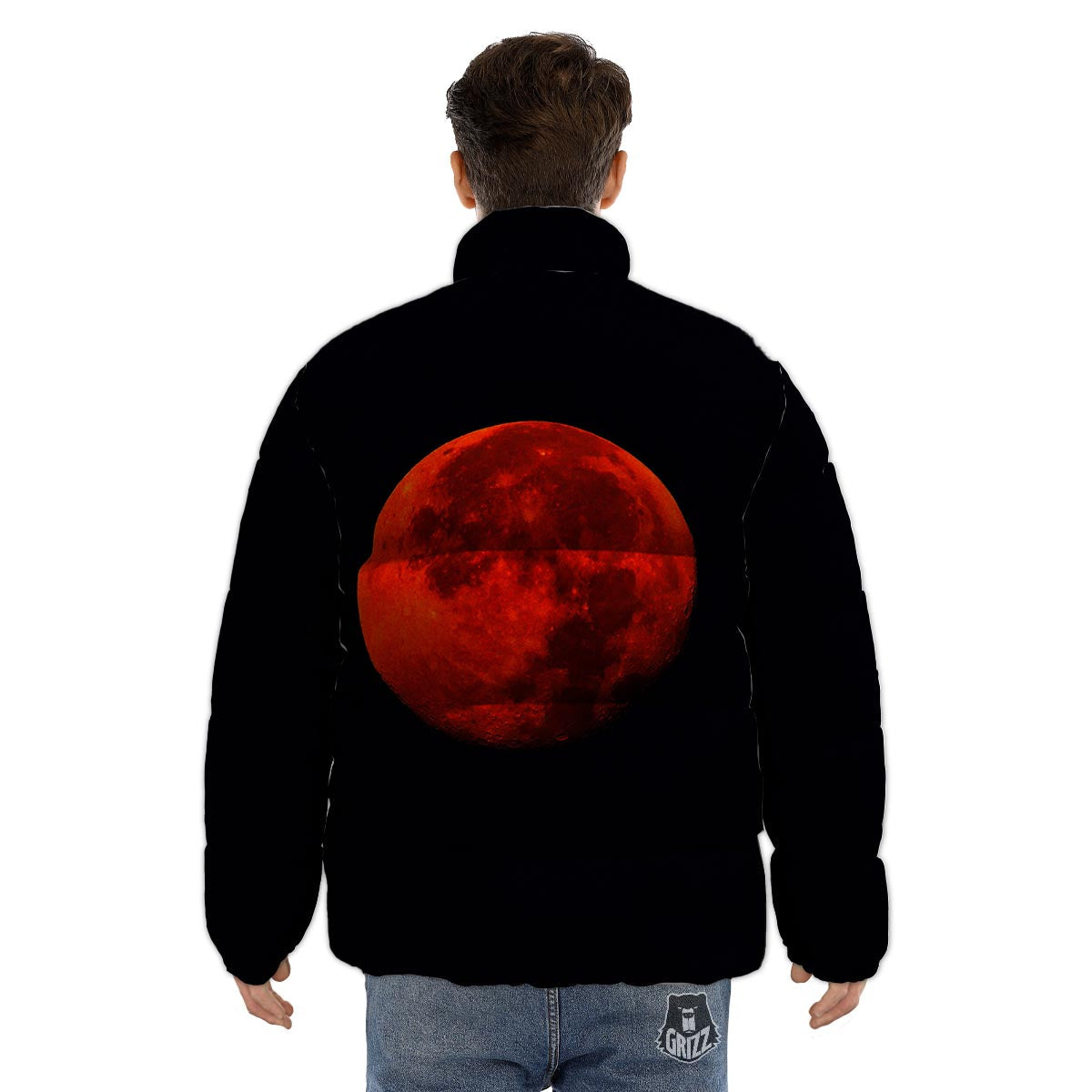 Lunar Eclipse Super Blood Moon Print Puffer Jacket-grizzshop