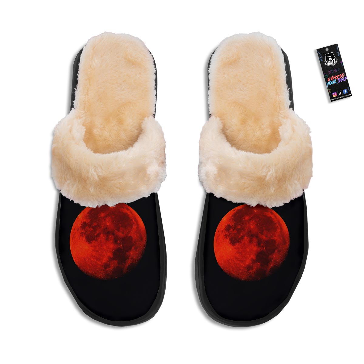 Lunar Eclipse Super Blood Moon Print Slippers-grizzshop