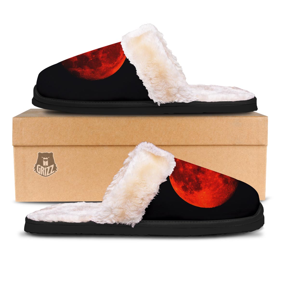 Lunar Eclipse Super Blood Moon Print Slippers-grizzshop