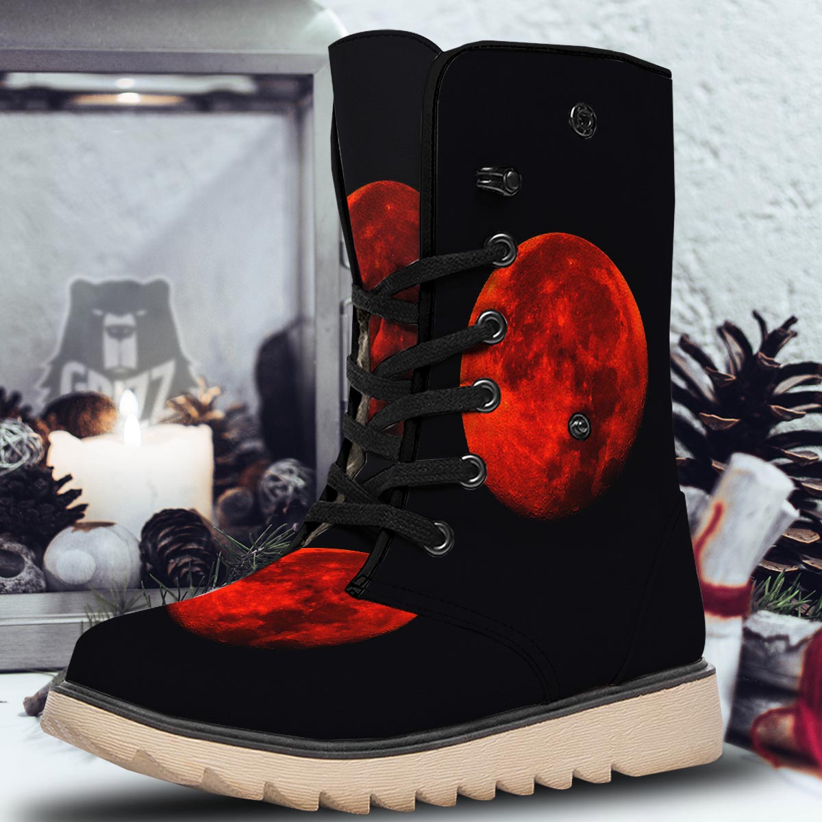Lunar Eclipse Super Blood Moon Print Snow Boots-grizzshop