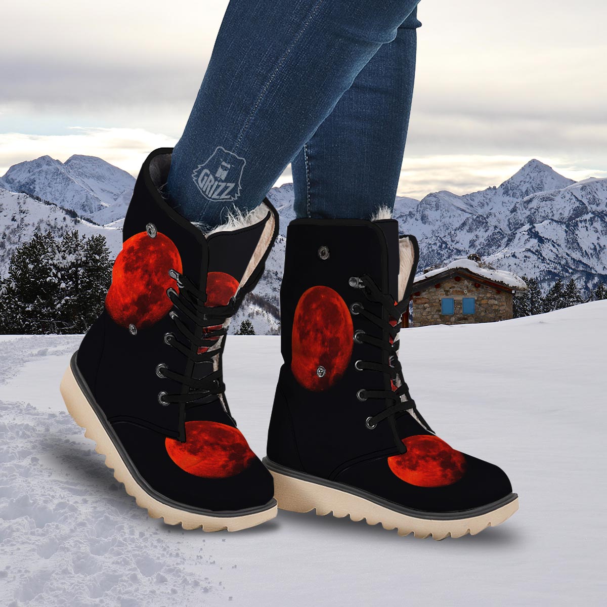 Lunar Eclipse Super Blood Moon Print Snow Boots-grizzshop