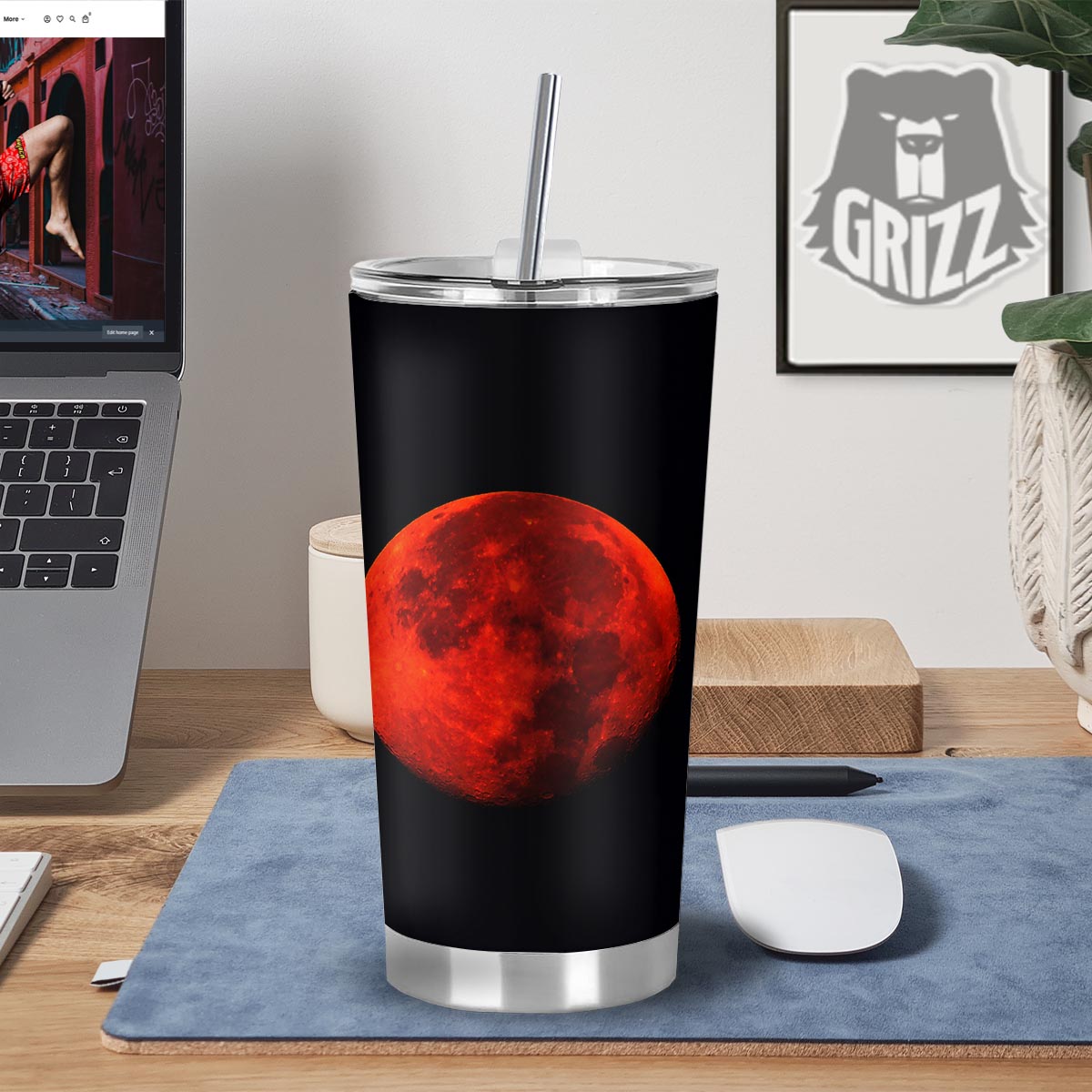 Lunar Eclipse Super Blood Moon Print Tumbler-grizzshop
