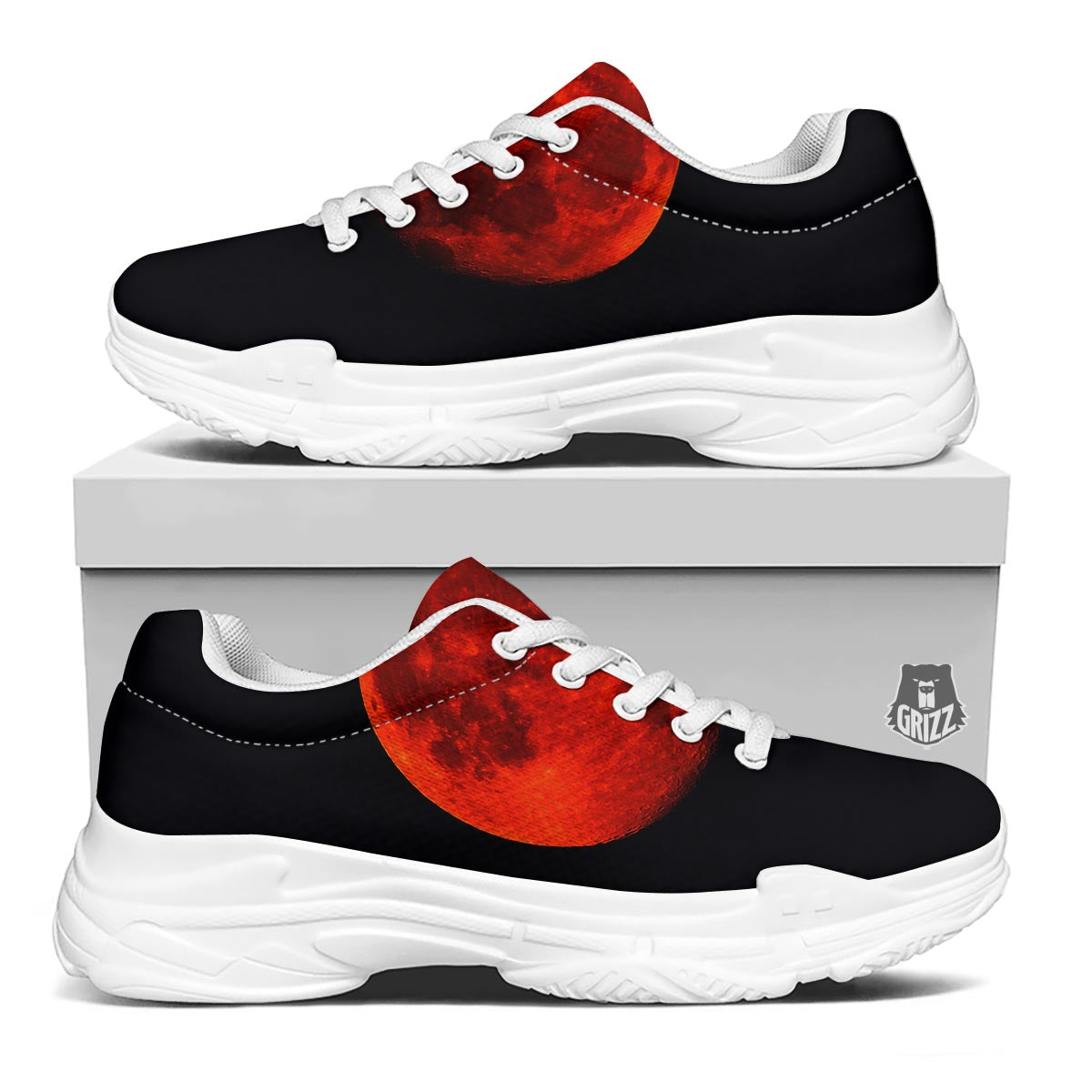 Lunar Eclipse Super Blood Moon Print White Chunky Shoes-grizzshop