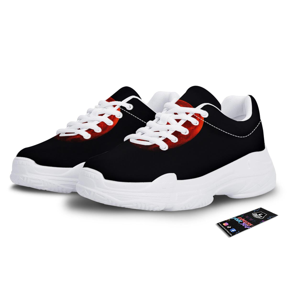 Lunar Eclipse Super Blood Moon Print White Chunky Shoes-grizzshop