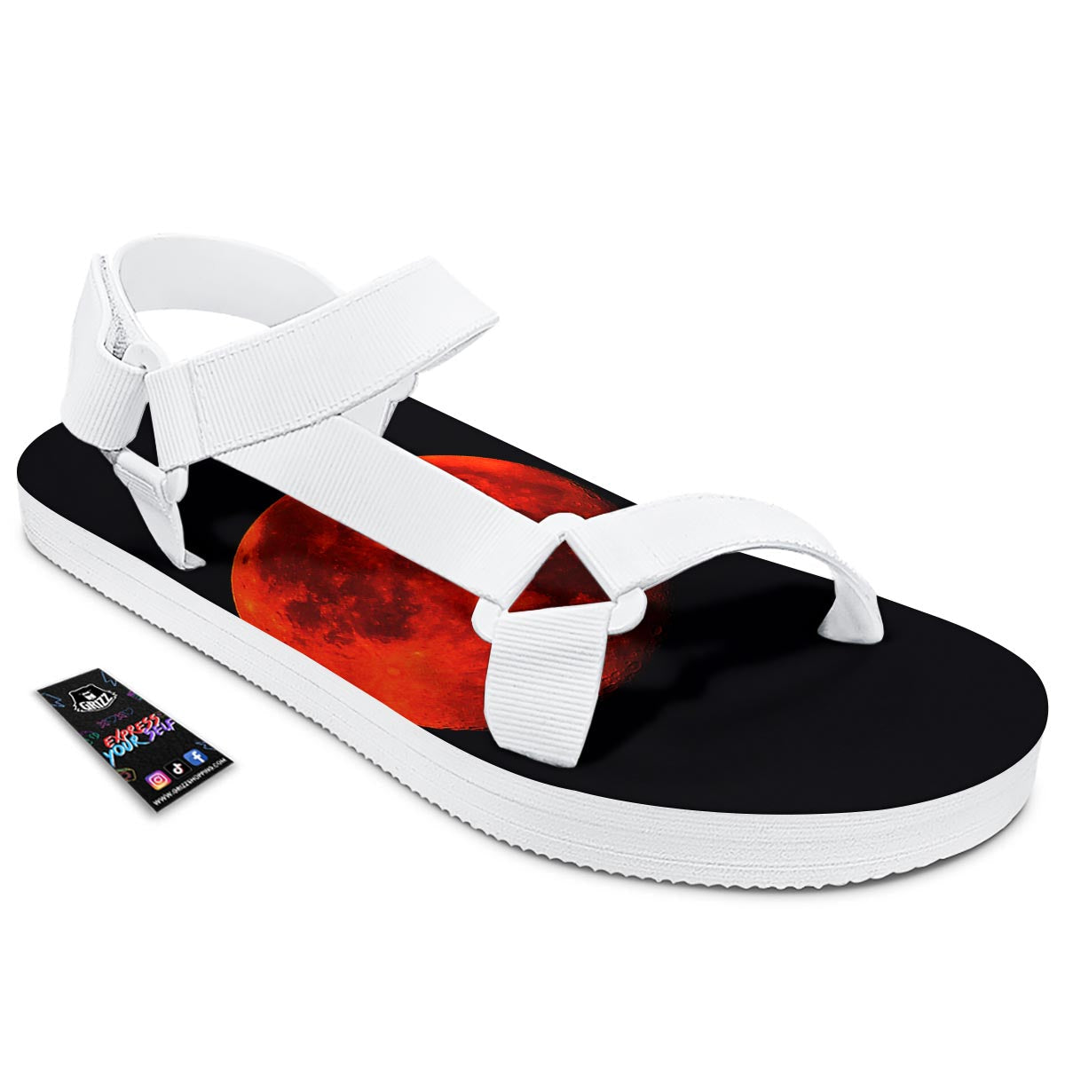 Lunar Eclipse Super Blood Moon Print White Open Toe Sandals-grizzshop