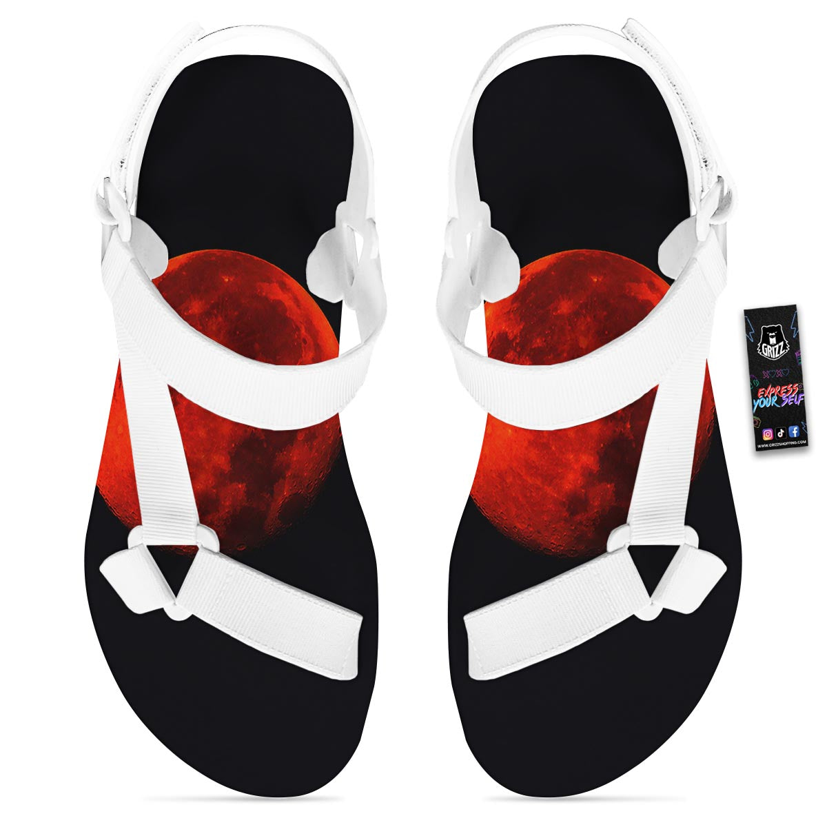 Lunar Eclipse Super Blood Moon Print White Open Toe Sandals-grizzshop