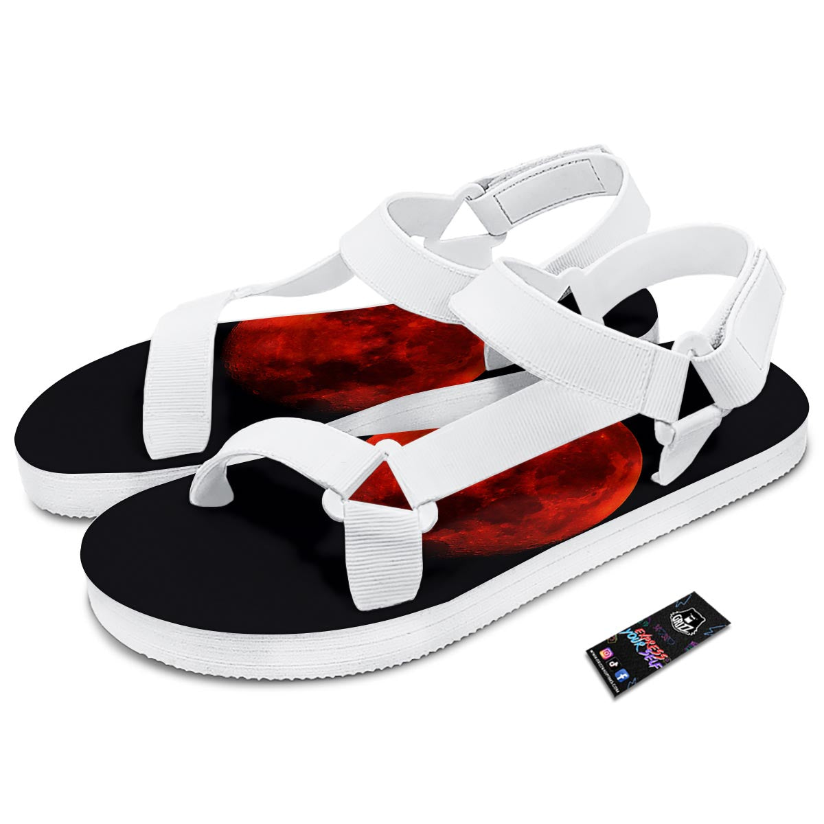Lunar Eclipse Super Blood Moon Print White Open Toe Sandals-grizzshop