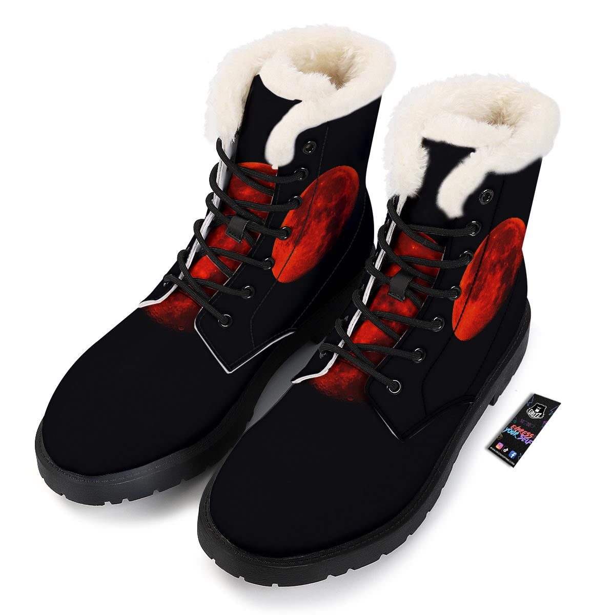Lunar Eclipse Super Blood Moon Print Winter Boots-grizzshop
