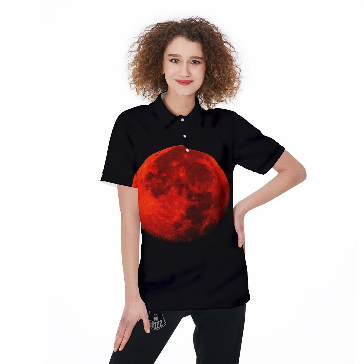 Lunar Eclipse Super Blood Moon Print Women's Golf Shirts-grizzshop