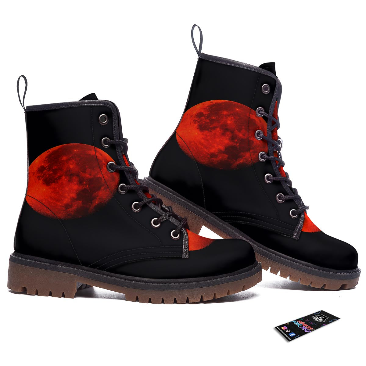 Lunar Eclipse Super Blood Moon Print Work Boots-grizzshop