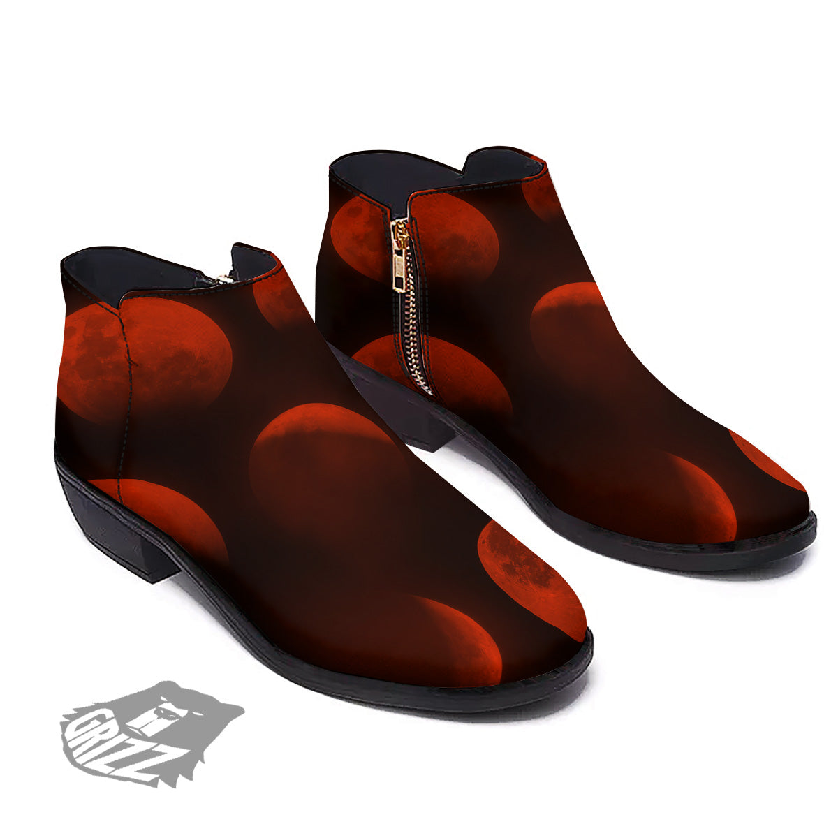 Lunar Phase Blood Moon Print Ankle Boots-grizzshop