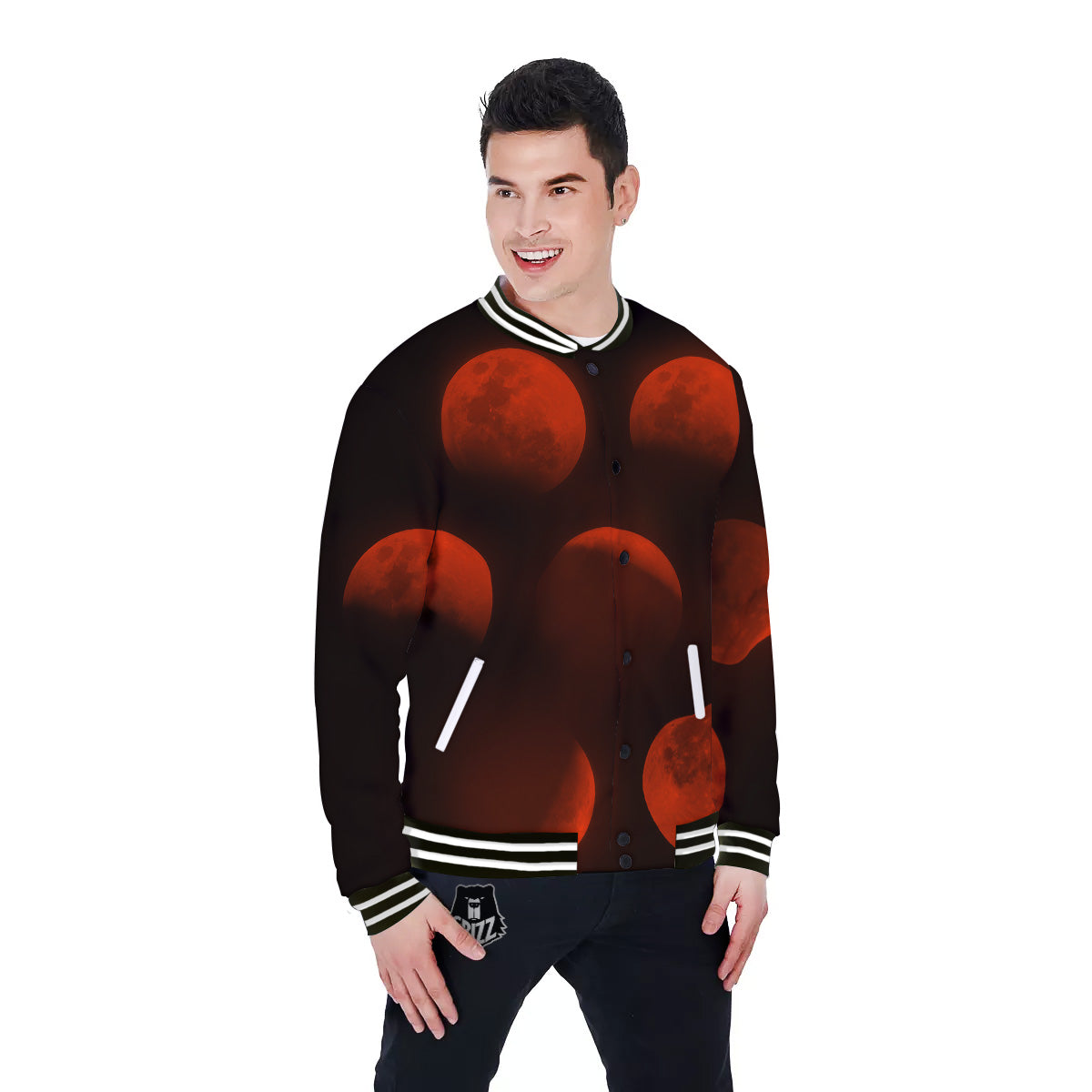 Lunar Phase Blood Moon Print Baseball Jacket-grizzshop