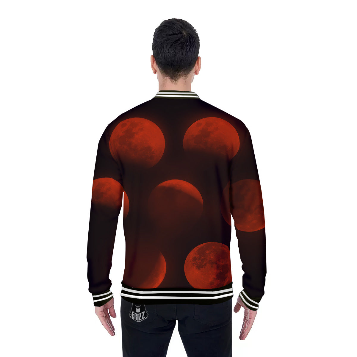Lunar Phase Blood Moon Print Baseball Jacket-grizzshop