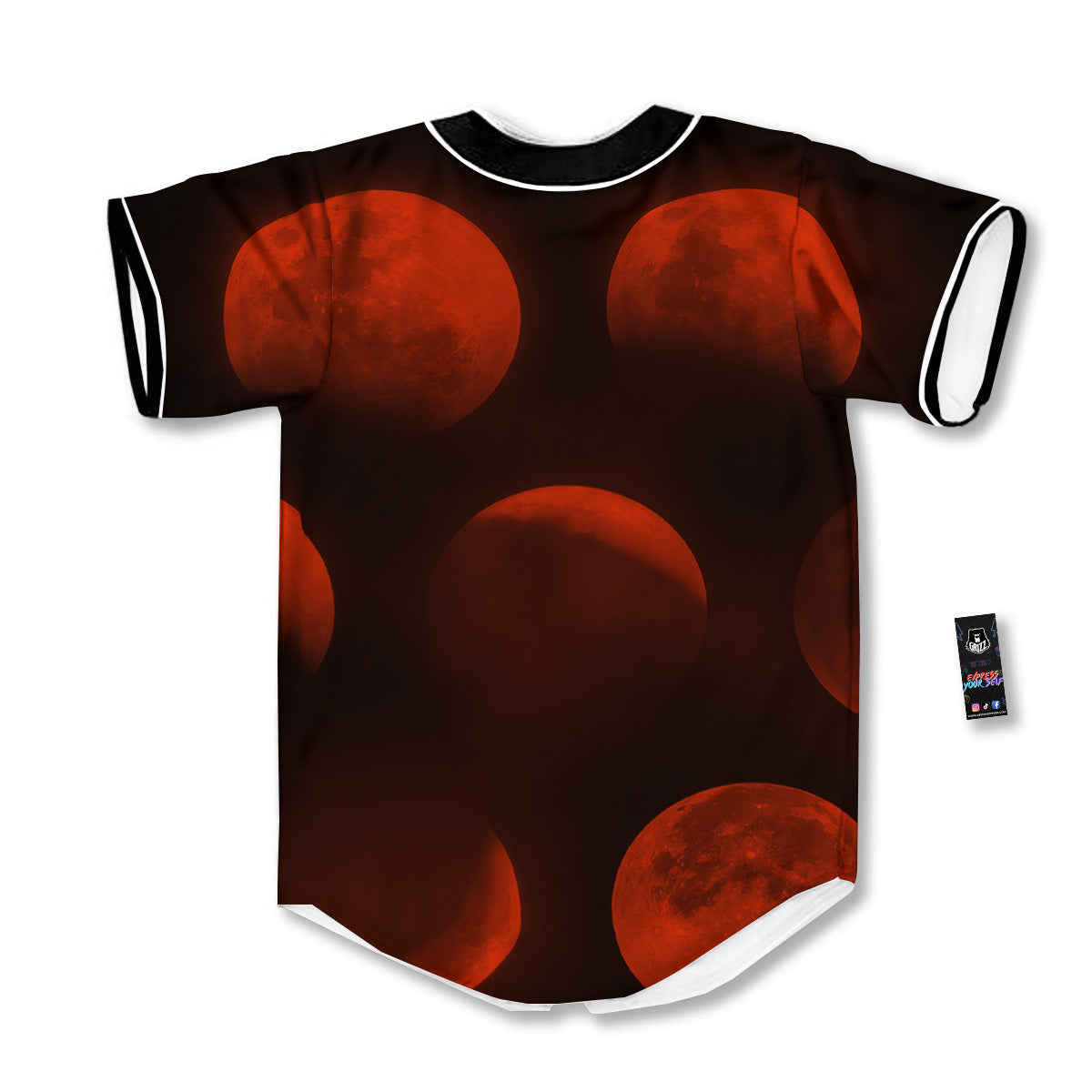 Lunar Phase Blood Moon Print Baseball Jersey-grizzshop