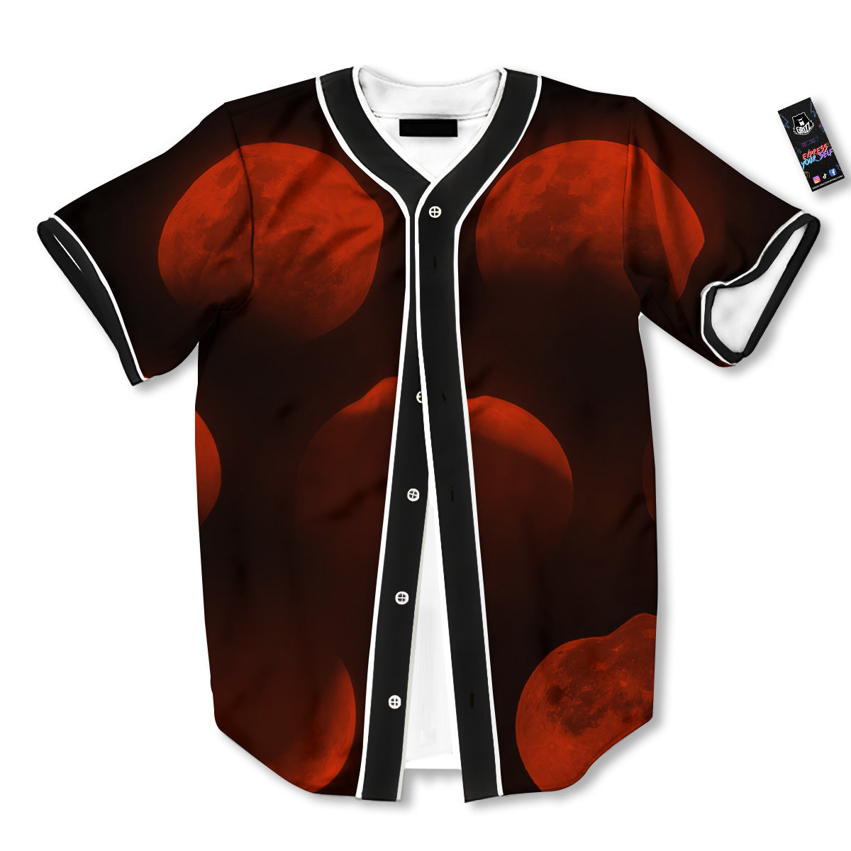 Lunar Phase Blood Moon Print Baseball Jersey-grizzshop