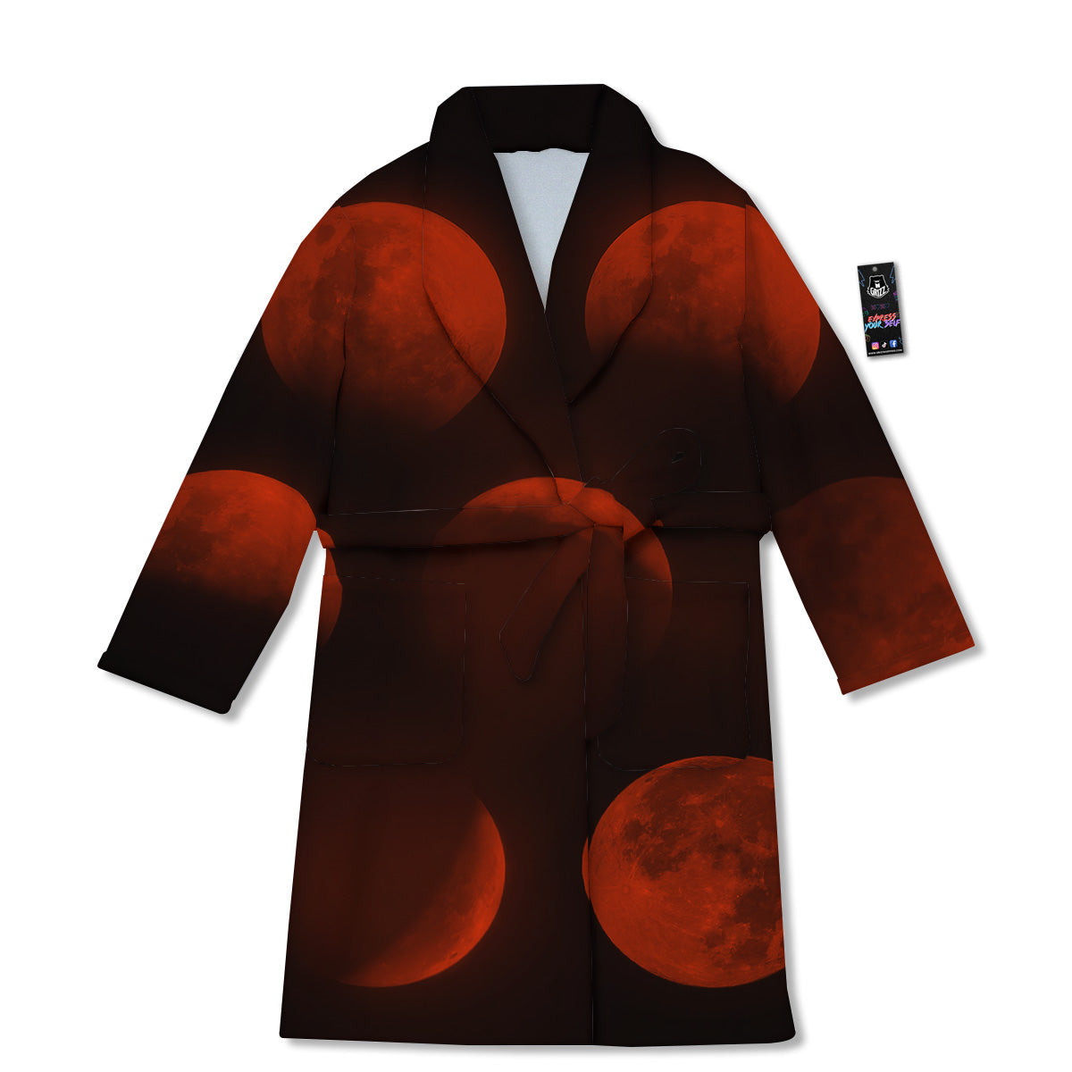 Lunar Phase Blood Moon Print Bathrobe-grizzshop