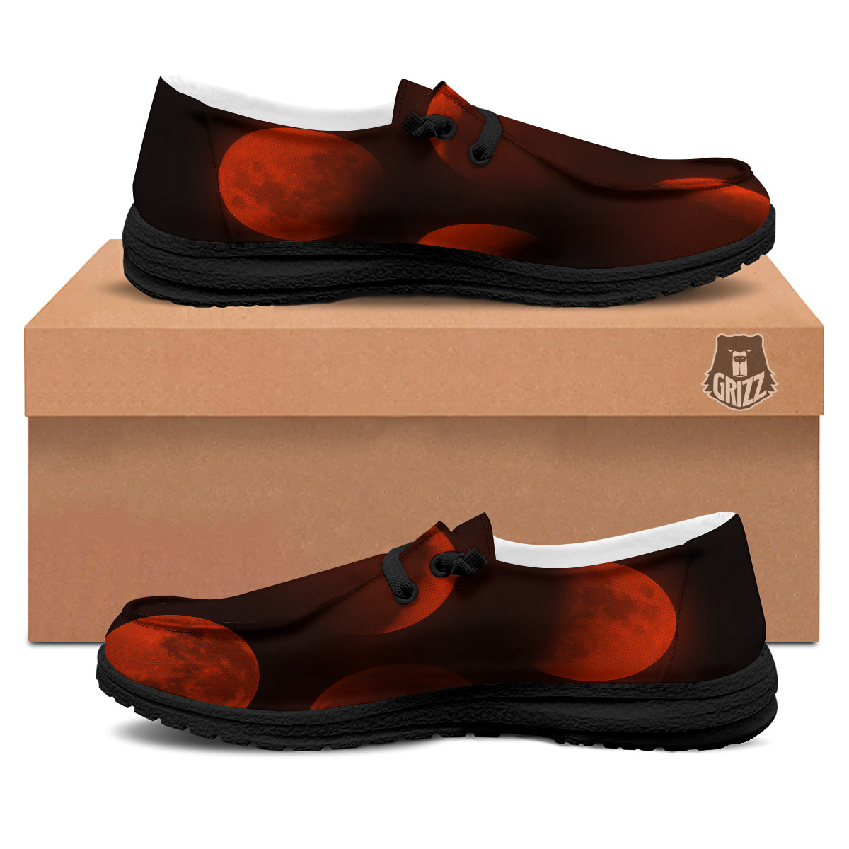 Lunar Phase Blood Moon Print Black Loafers-grizzshop