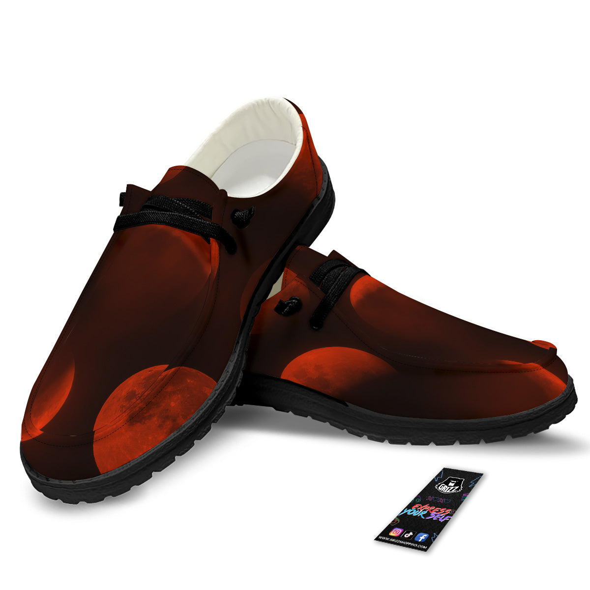 Lunar Phase Blood Moon Print Black Loafers-grizzshop