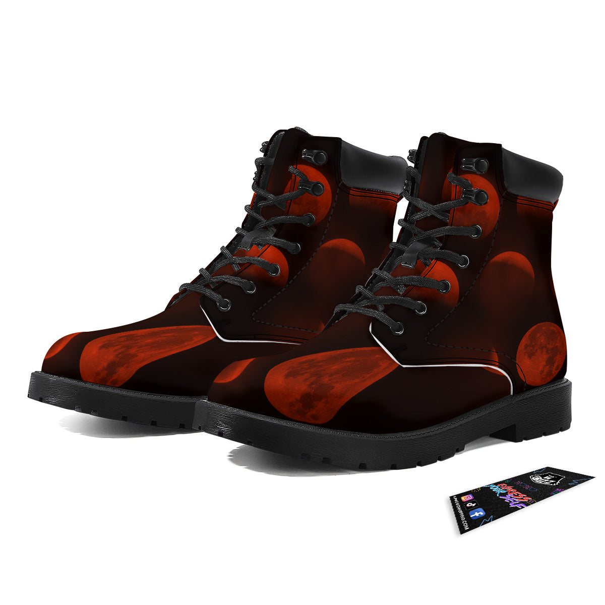 Lunar Phase Blood Moon Print Boots-grizzshop