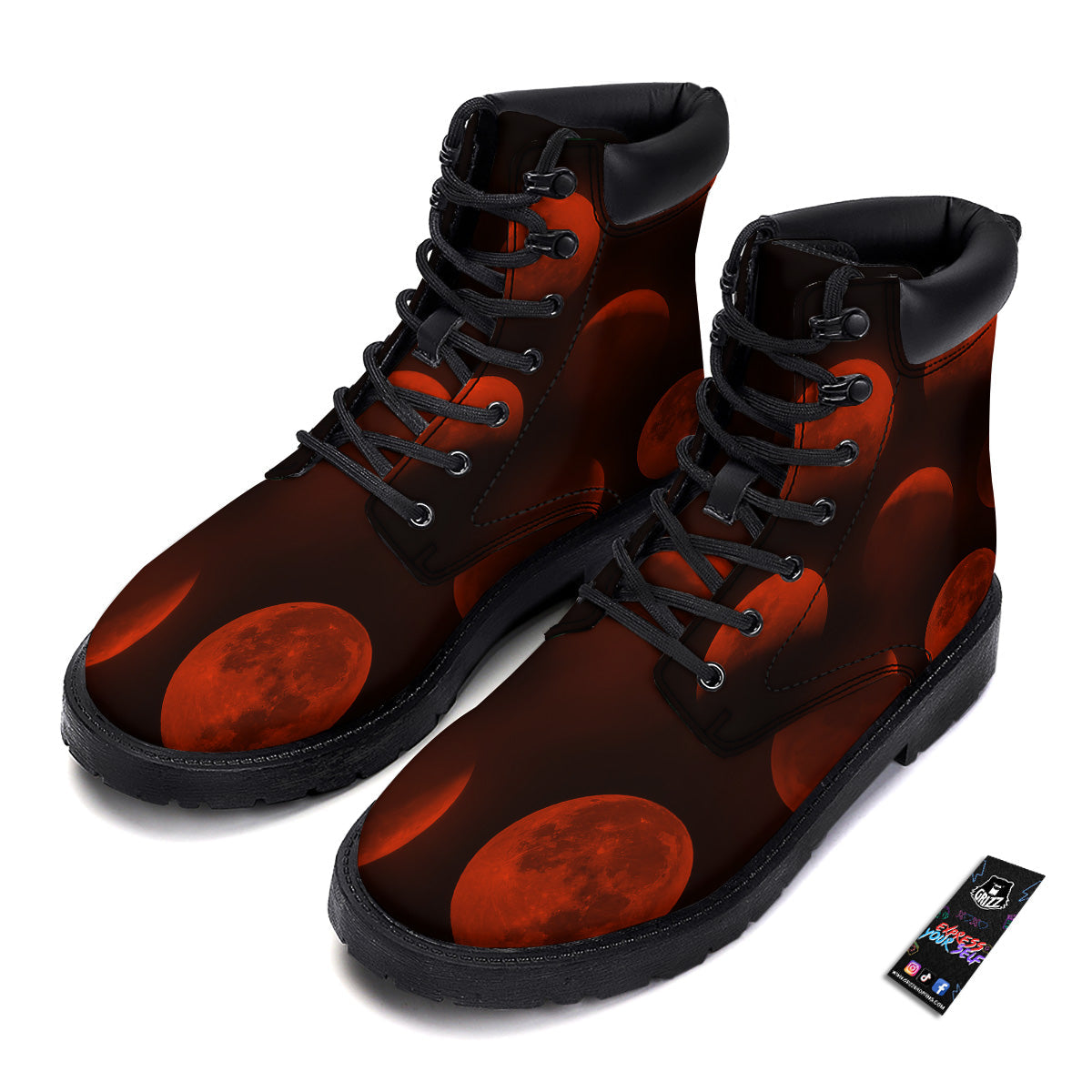 Lunar Phase Blood Moon Print Boots-grizzshop