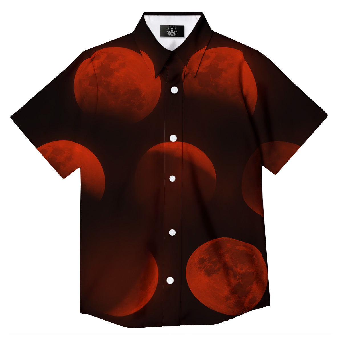 Lunar Phase Blood Moon Print Button Up Shirt-grizzshop