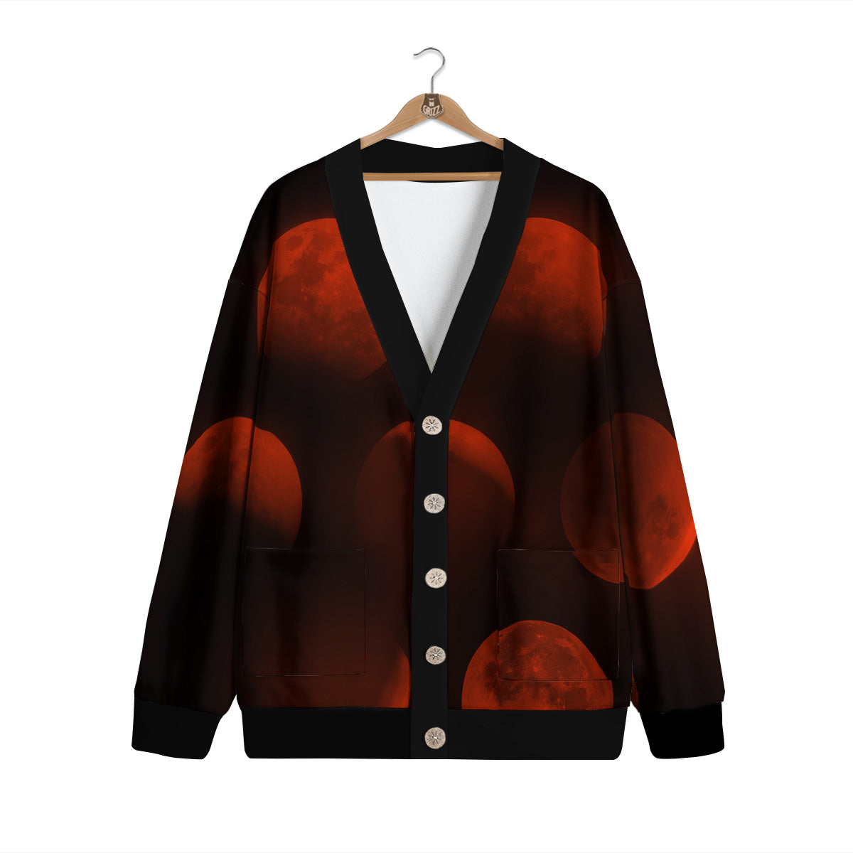 Lunar Phase Blood Moon Print Cardigan-grizzshop