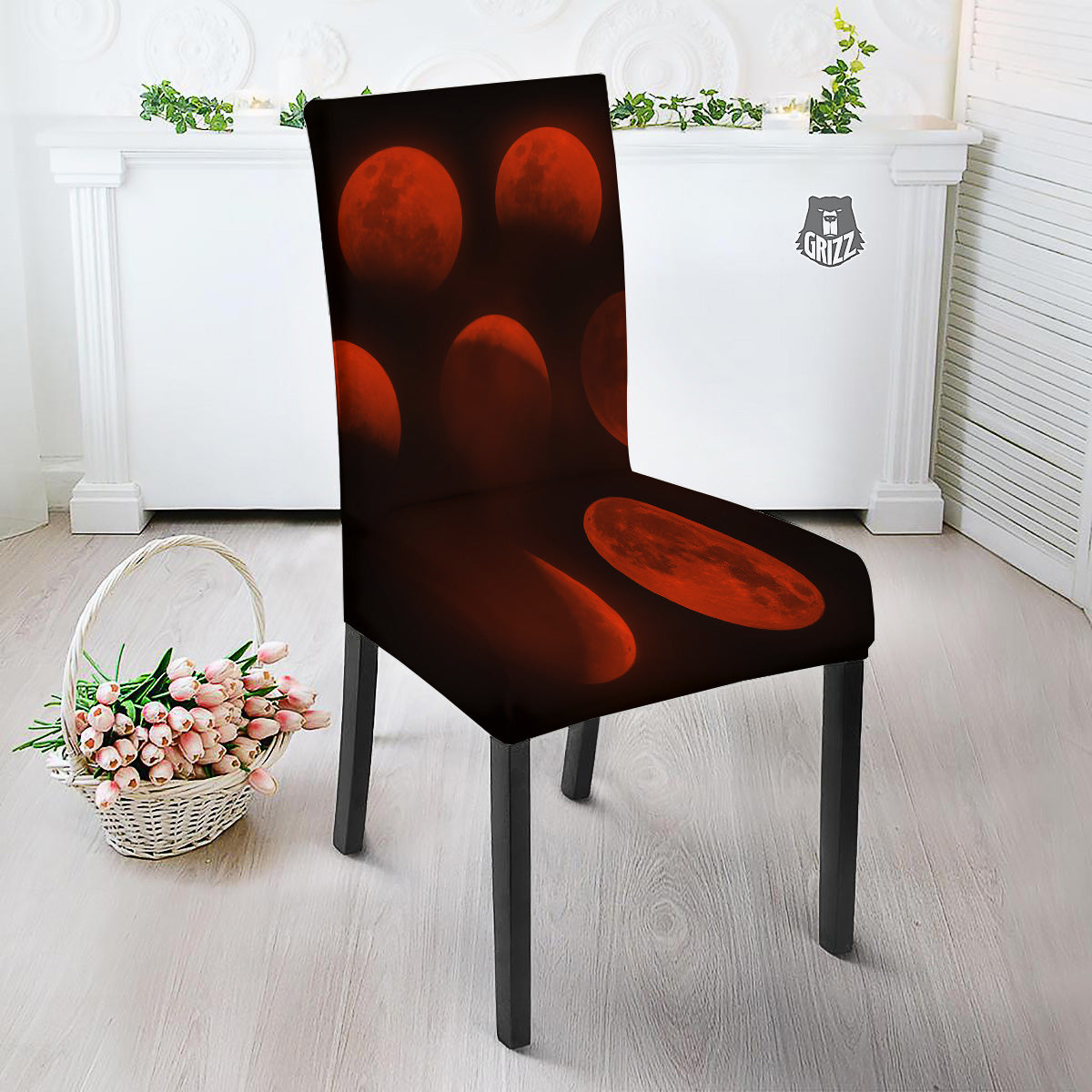 Lunar Phase Blood Moon Print Dining Chair Slipcover-grizzshop