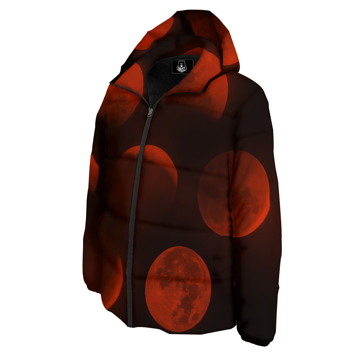 Lunar Phase Blood Moon Print Down Jacket-grizzshop