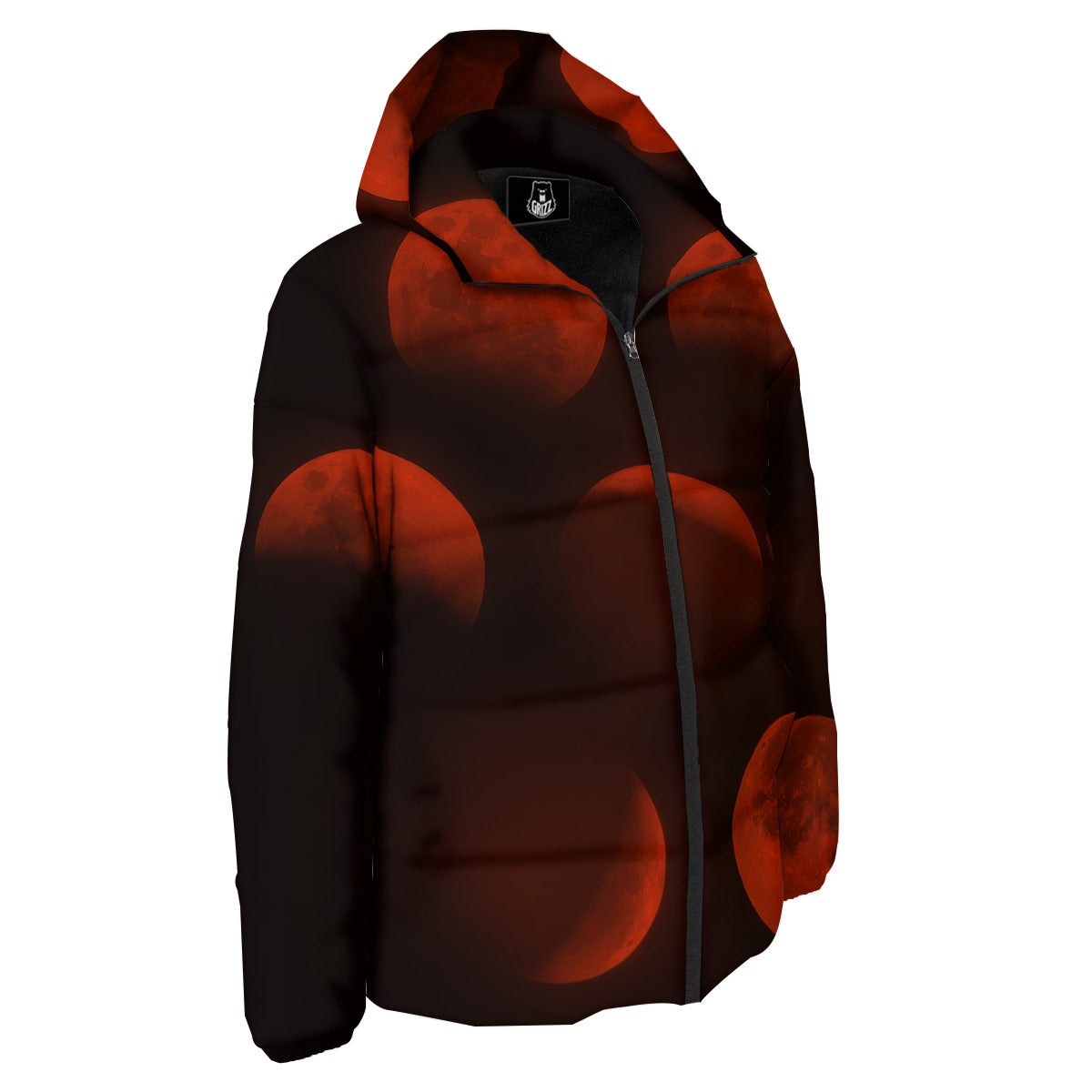 Lunar Phase Blood Moon Print Down Jacket-grizzshop
