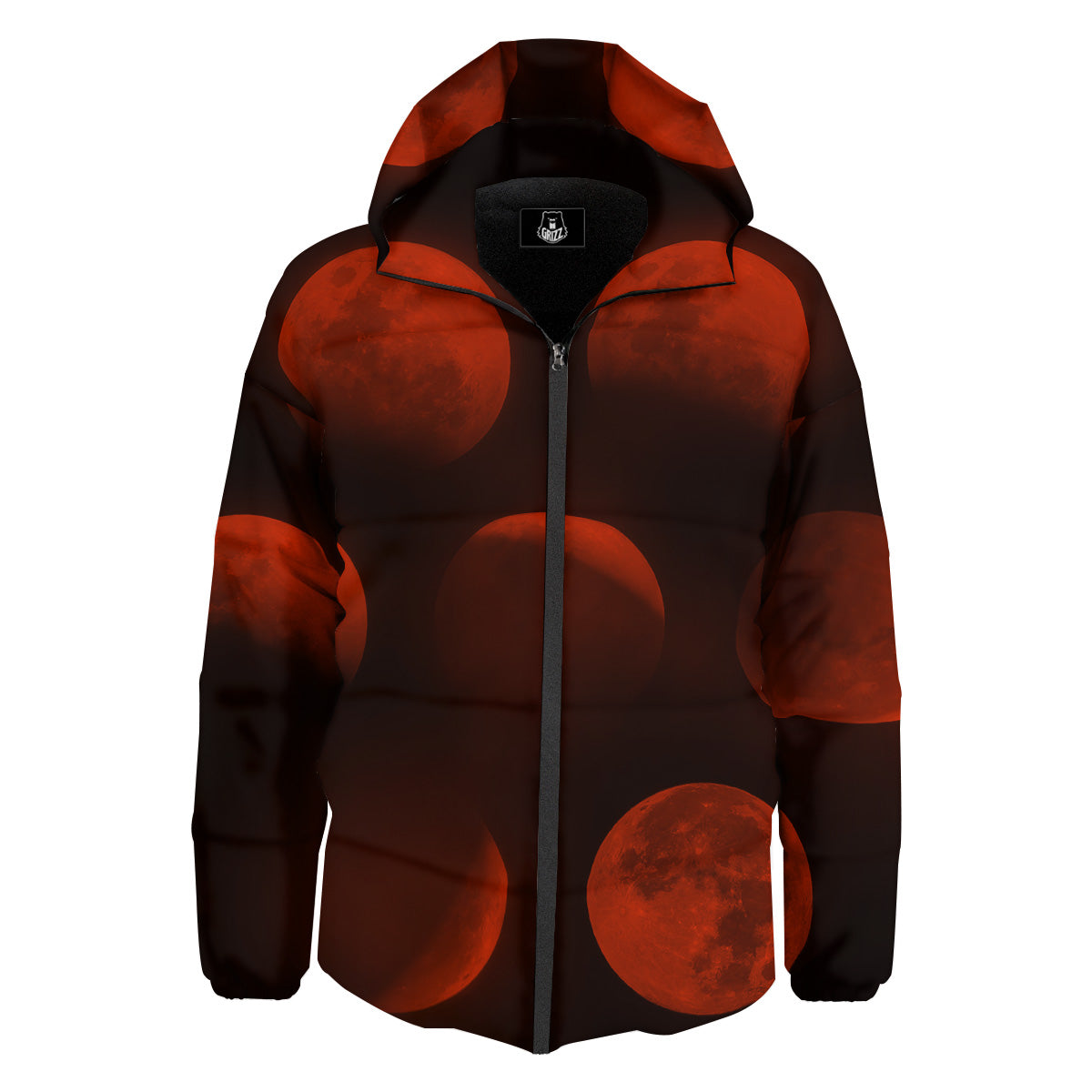 Lunar Phase Blood Moon Print Down Jacket-grizzshop
