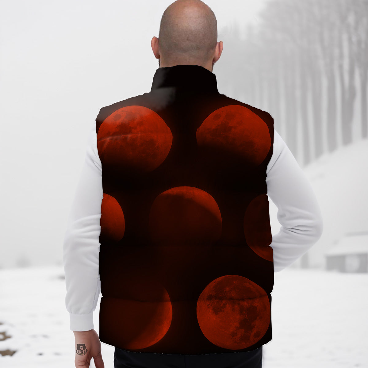 Lunar Phase Blood Moon Print Down Vest