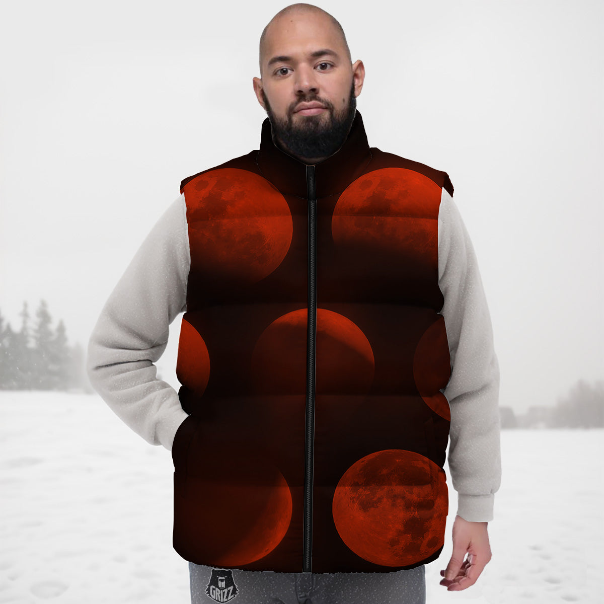 Lunar Phase Blood Moon Print Down Vest