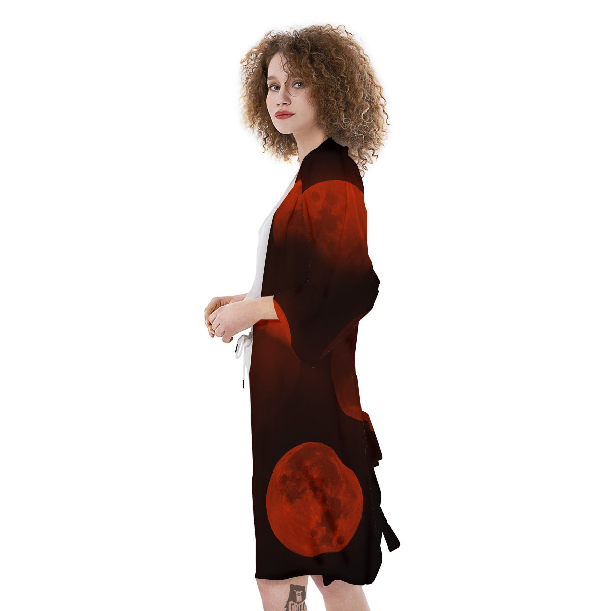 Lunar Phase Blood Moon Print Kimono-grizzshop