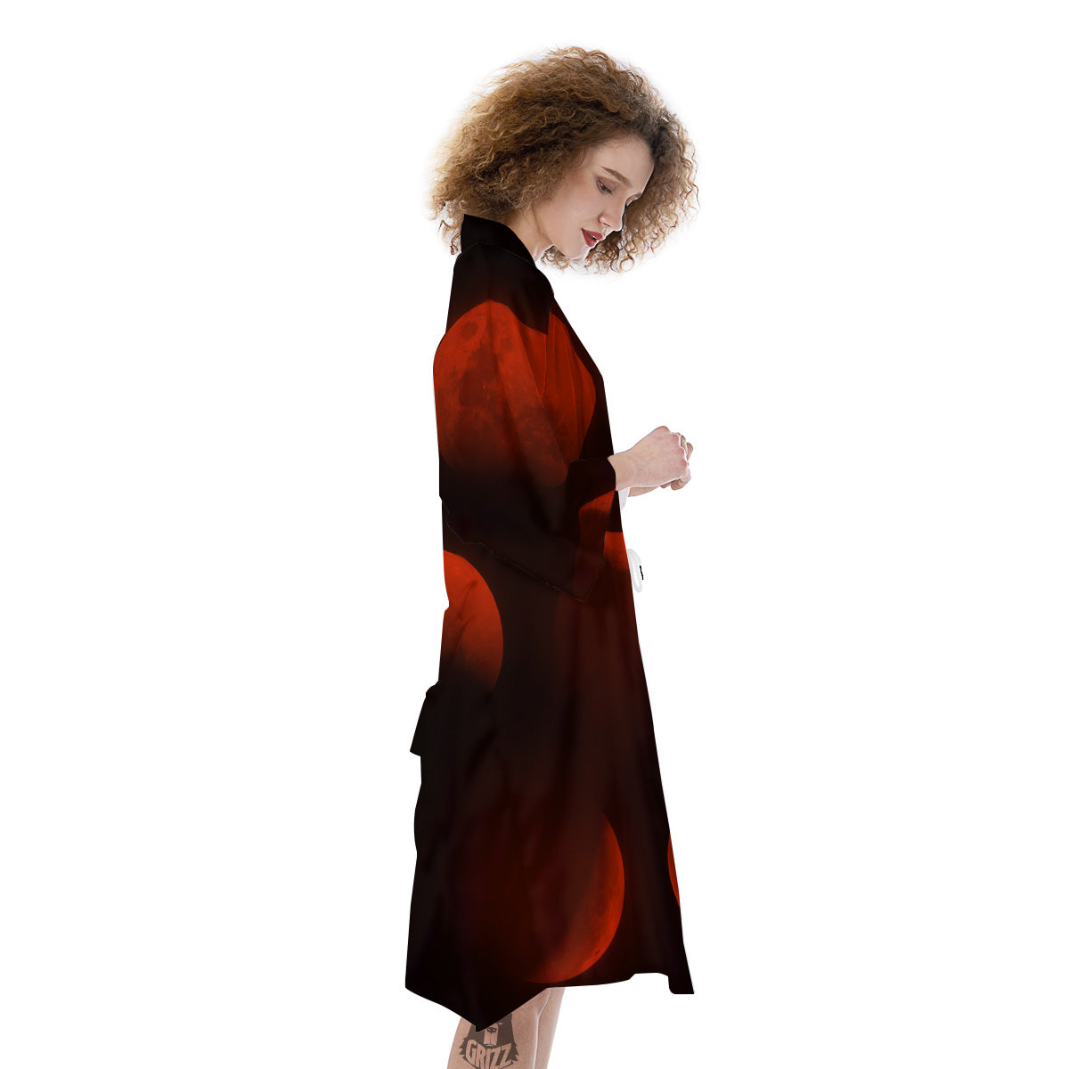 Lunar Phase Blood Moon Print Kimono-grizzshop